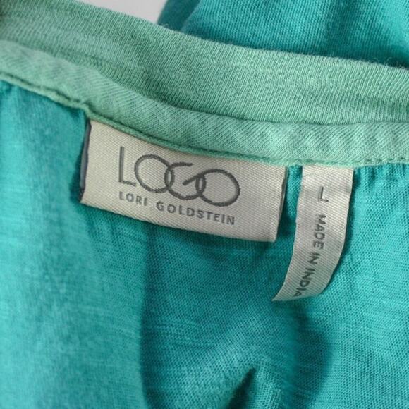 LOGO Lori Goldstein Tunic Top Cotton V Neck Green Aqua Lagenlook Boho - Picture 4 of 5